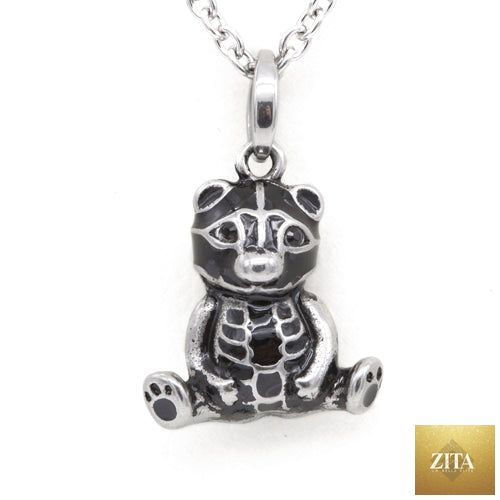 Petite silver bear pendant necklace with Swarovski crystal accents by BandsCo Straps, featuring a charming animal design.
