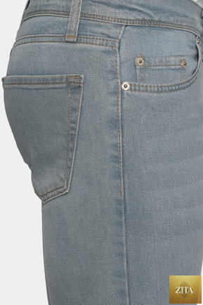 Bright Moons Classic Jean in stonewash denim, featuring a relaxed fit and traditional five-pocket design.