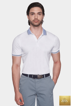 Bright Moons Essential Shirt in Powder White, close-up showing soft fabric and classic collar detail.