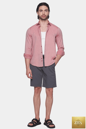 Bright Moons salmon dress shirt made of premium cotton, featuring a tailored fit and classic collar.