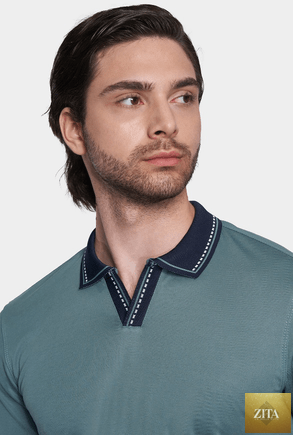 Bright Moons Mercerized Cotton Open Polo in Racing Green, showing the collared polo shirt with button details and smooth fabric.