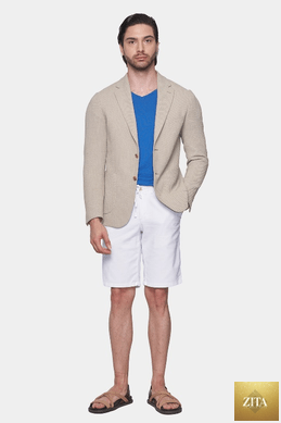Marine blue The Essential Shirt by Bright Moons, featuring a classic fit and soft fabric, displayed on a hanger.
