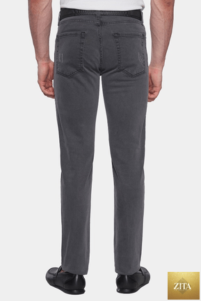 Bright Moons Classic Jeans in charcoal color, showcasing the fit and denim fabric with front pockets and belt loops.