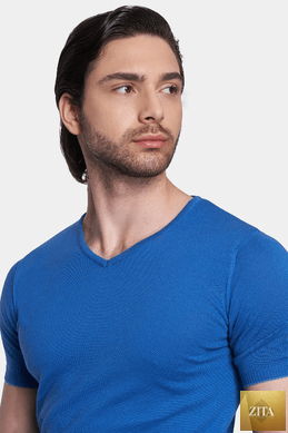 Marine blue Bright Moons Essential Shirt displayed on a hanger with a classic fit and soft fabric.