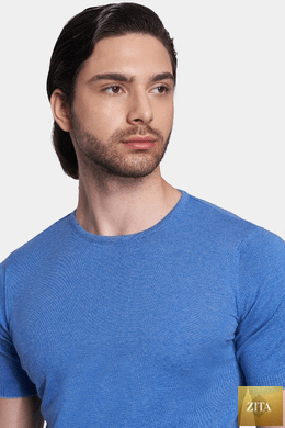 Bright Moons The Essential Shirt in classic blue, featuring a comfortable fit and stylish design, shown on a model.