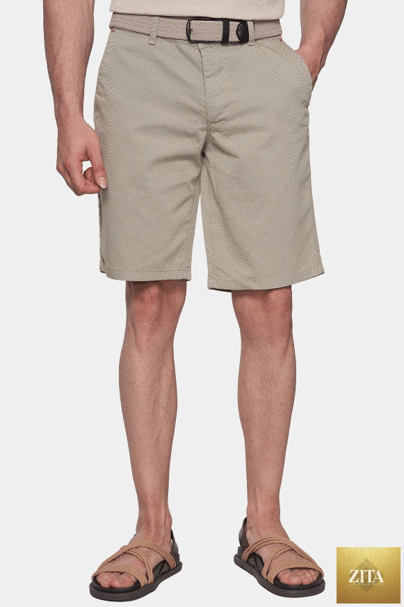 Natural beige Bright Moons summer shorts with a relaxed fit, denim-style fabric, and casual waistband, perfect for warm weather.