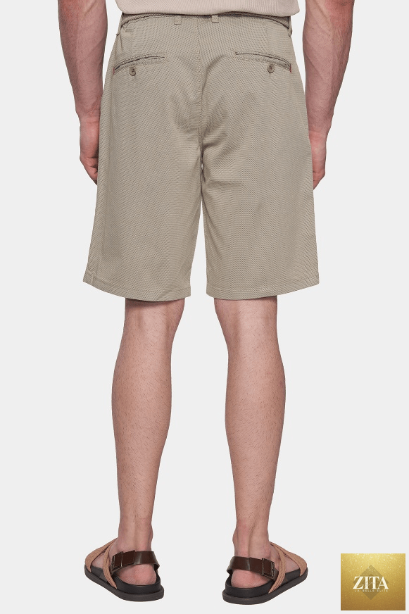 Natural beige Bright Moons summer shorts with a relaxed fit, displayed laid flat on a white background.