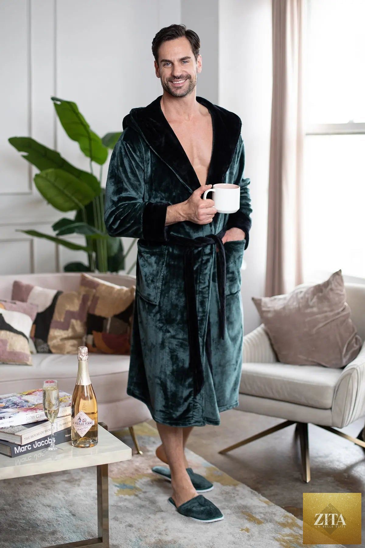 Men's plush hooded robe by Lotus Linen, featuring ultra-soft fabric for cozy daily wear and relaxed comfort.