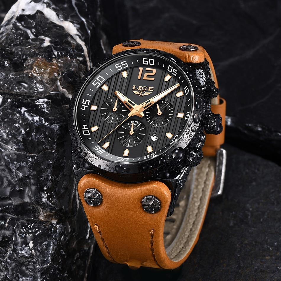 Men's Waterproof Watch With Leather Belts, Chronometers And Day Display Fluorescent Pointers Excellent Gift Unique Design