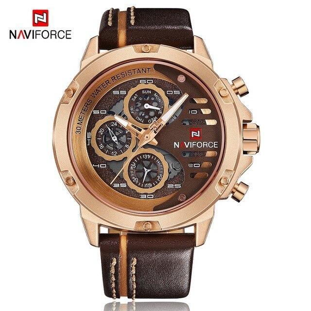 Men's Sports Waterproof Watch With Chronometers And Leather Belt Multifunction Wristwatch Unique Design Perfect Gift