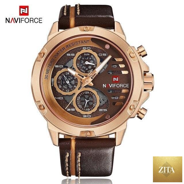 Men's Stevvex sports waterproof wristwatch with chronometers and leather belt, featuring a multifunction design for active wear.