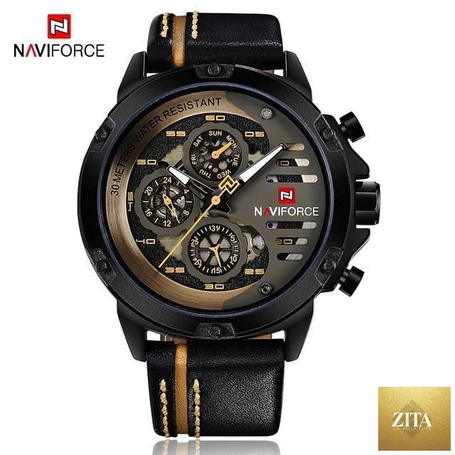 Men's Stevvex waterproof sports watch with chronometers and leather belt, featuring a multifunctional, stylish design.