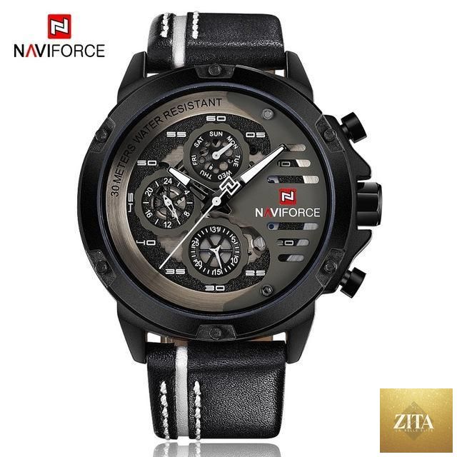 Stevvex men's waterproof sports watch with chronometers, leather belt, multifunction features, showcasing a sleek, modern design.