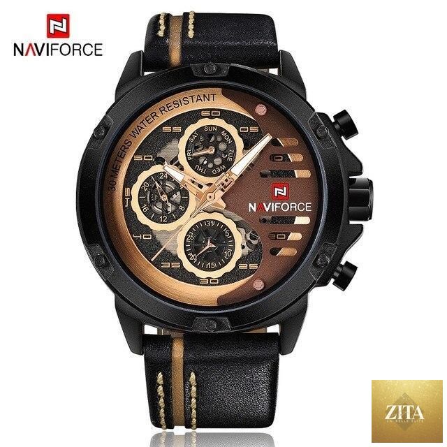 Stevvex men's waterproof sports watch with chronometers, leather belt, multifunction design, suitable for active wear.