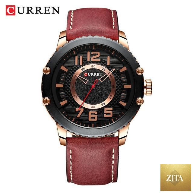 Men's waterproof sport watch by Stevvex with leather belt and large numbered dial, showcasing a unique design and detailed features.