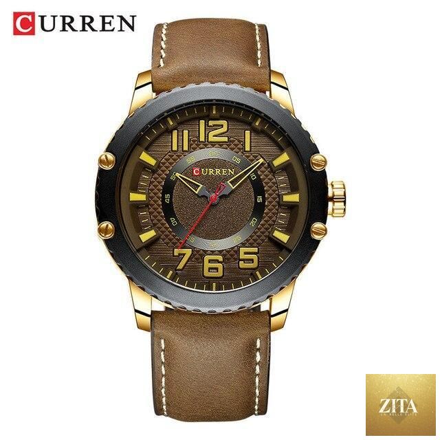 Men's waterproof sport watch with leather belts and large number details, featuring a unique design by Stevvex.