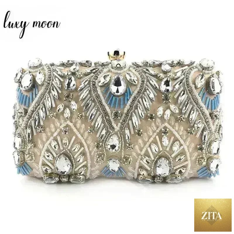 Femstylo diamond rhinestone clutch handbag with a luxurious evening minaudière design, sparkling and elegant for special occasions.