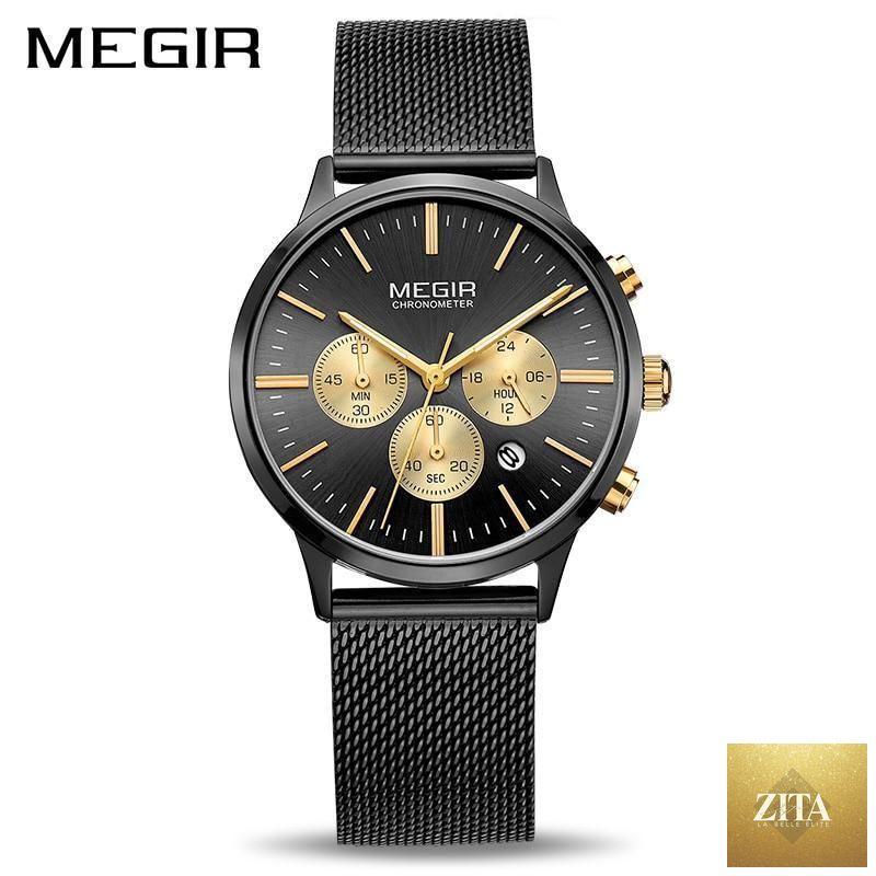 Black luxury women's fashion watch by Stevvex with a stainless steel strap and quartz movement, suitable for business and stylish wear.