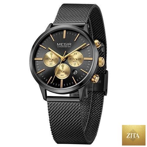 Stevvex luxury women's black quartz wristwatch with stainless steel strap, stylish business fashion design.