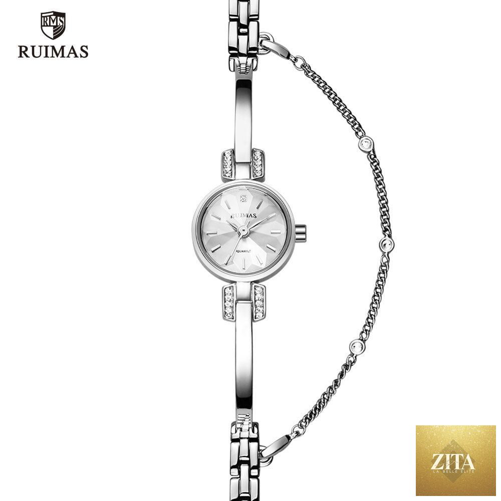 Stevvex luxury silver women's bracelet wristwatch with mini round dial, waterproof quartz movement, modern design.