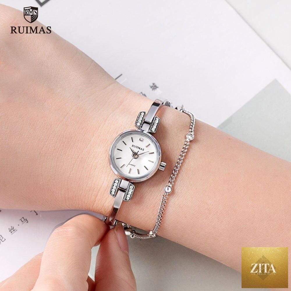 Silver women's modern bracelet wristwatch by Stevvex featuring a mini round dial, quartz movement, waterproof design, and elegant style.