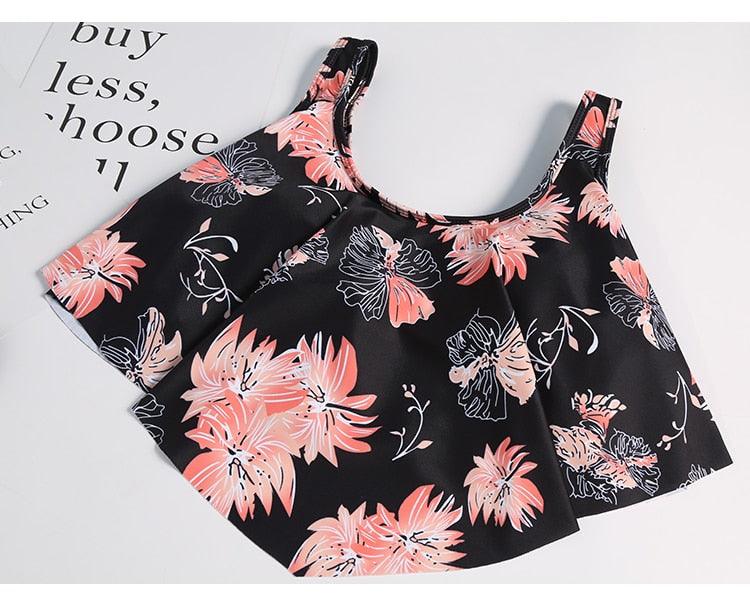 Women High Waist Bikini Plus Size Swimwear Summer Swimsuit Beach Bathing Suit Ruffle Bikini Floral Printed Ruffle High Waist Bikini Set Women's Tummy Control Bathing Suit Swimsuit Flounce Peplum