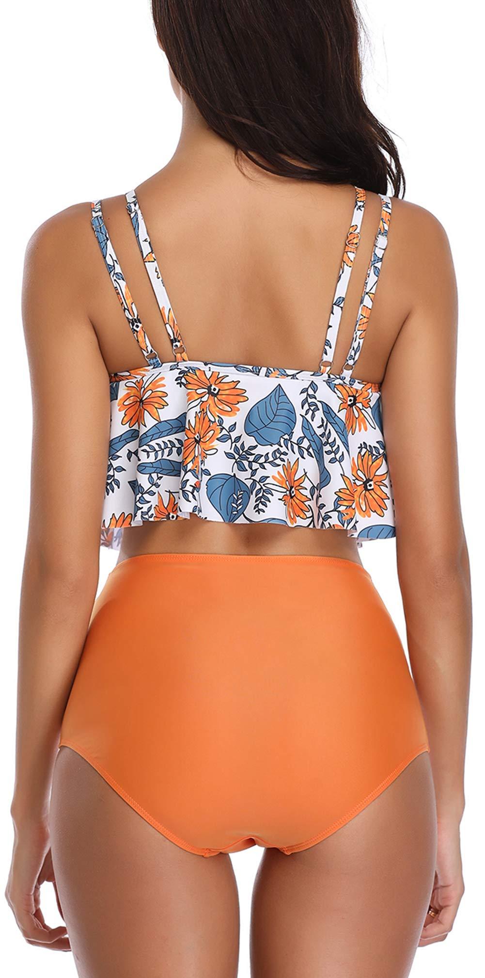 Women High Waist Bikini Plus Size Swimwear Summer Swimsuit Beach Bathing Suit Ruffle Bikini Floral Printed Ruffle High Waist Bikini Set Women's Tummy Control Bathing Suit Swimsuit Flounce Peplum
