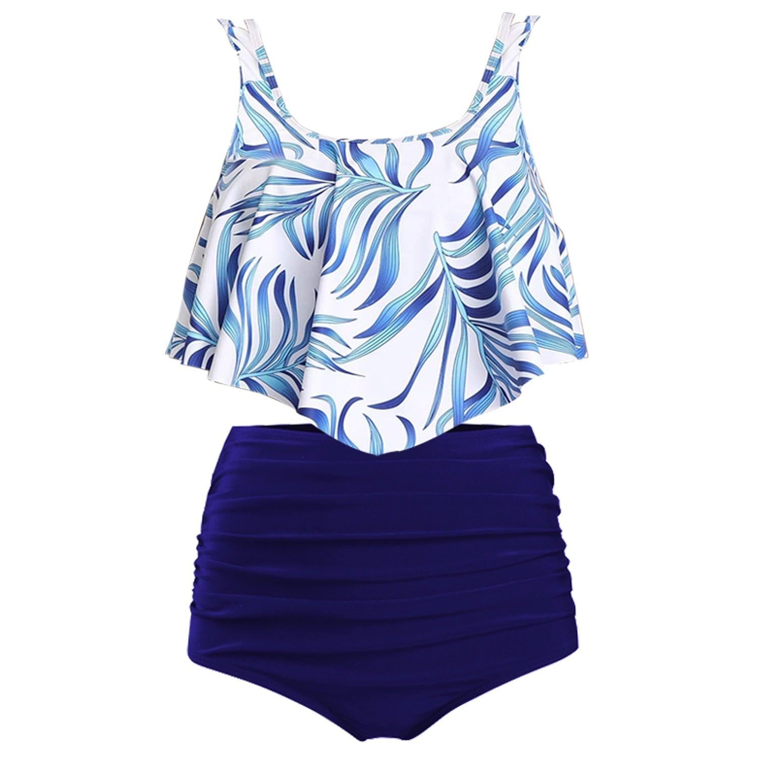 Women High Waist Bikini Plus Size Swimwear Summer Swimsuit Beach Bathing Suit Ruffle Bikini Floral Printed Ruffle High Waist Bikini Set Women's Tummy Control Bathing Suit Swimsuit Flounce Peplum