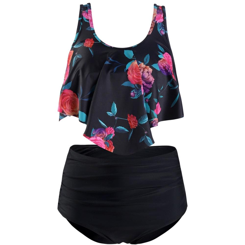 Women High Waist Bikini Plus Size Swimwear Summer Swimsuit Beach Bathing Suit Ruffle Bikini Floral Printed Ruffle High Waist Bikini Set Women's Tummy Control Bathing Suit Swimsuit Flounce Peplum