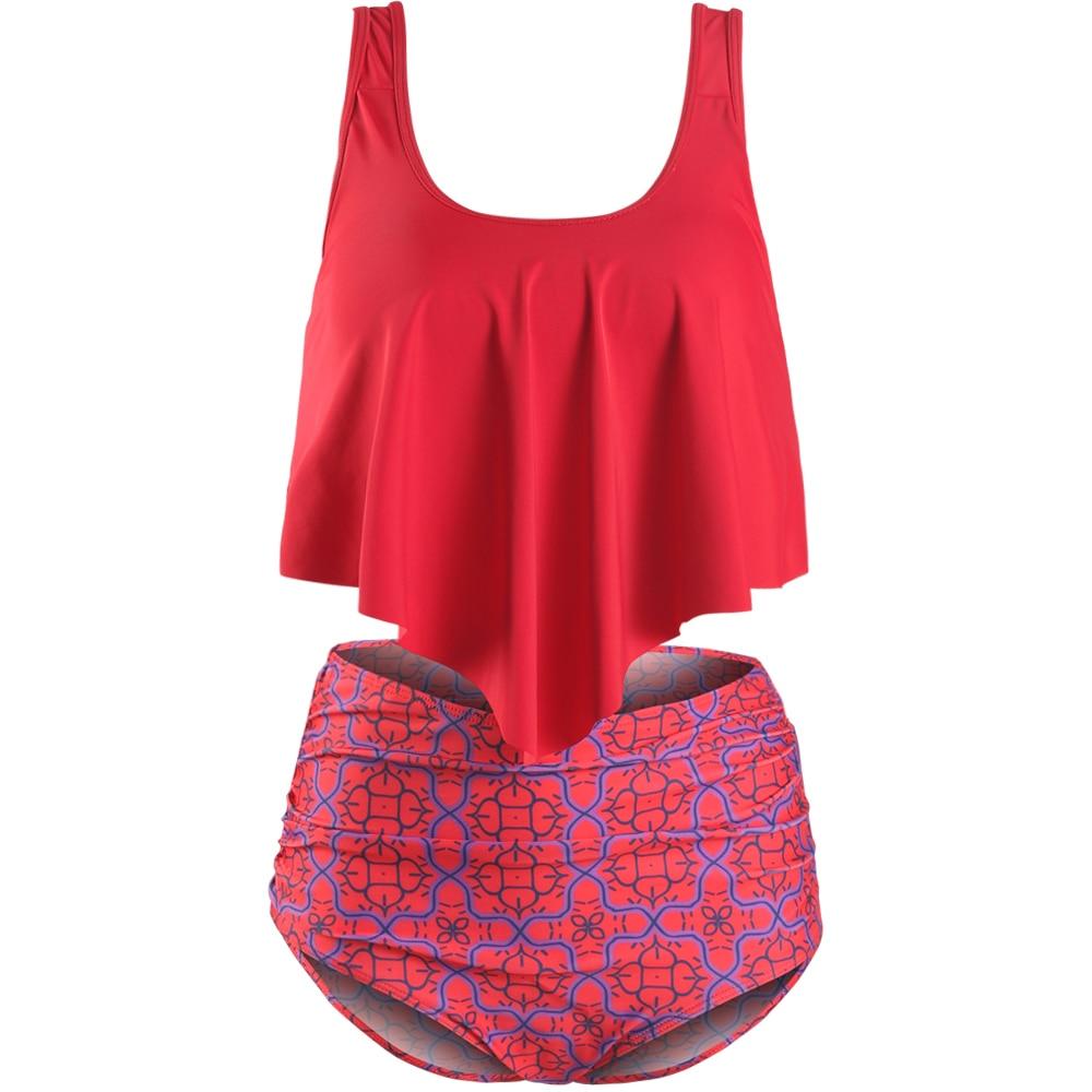 Women High Waist Bikini Plus Size Swimwear Summer Swimsuit Beach Bathing Suit Ruffle Bikini Floral Printed Ruffle High Waist Bikini Set Women's Tummy Control Bathing Suit Swimsuit Flounce Peplum