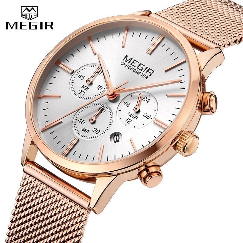 Stevvex gold women's luxury quartz sport watch with round dial, waterproof design, stylish wrist accessory.