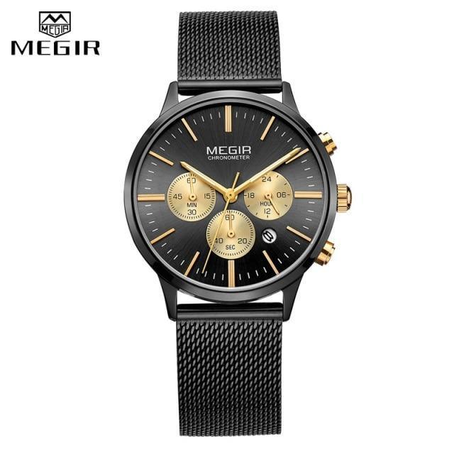 Stevvex women's luxury gold quartz sport wristwatch with round dial, waterproof design, and stylish fashion details.