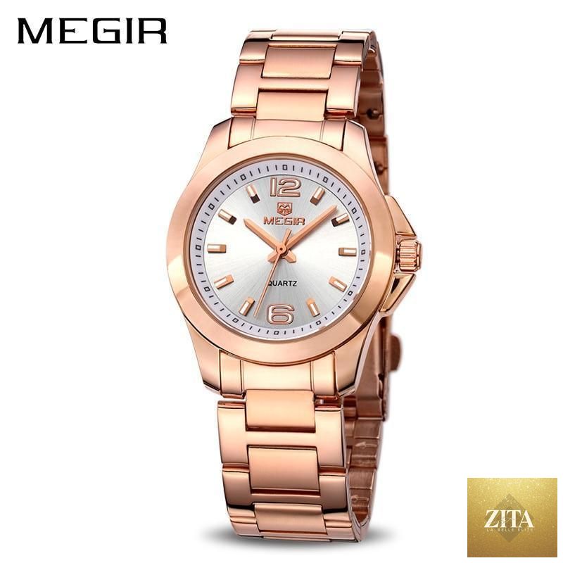 Elegant modern Stevvex women's waterproof gold rose wristwatch with stylish design and analog display.