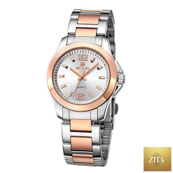 Elegant Stevvex women's gold rose wristwatch with modern waterproof design and stylish analog display.