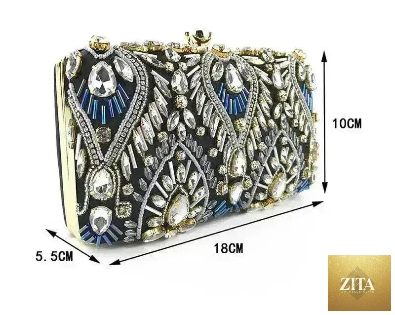 Femstylo diamond rhinestone clutch handbag with luxury evening minaudière design, sparkling surface, perfect for formal occasions.