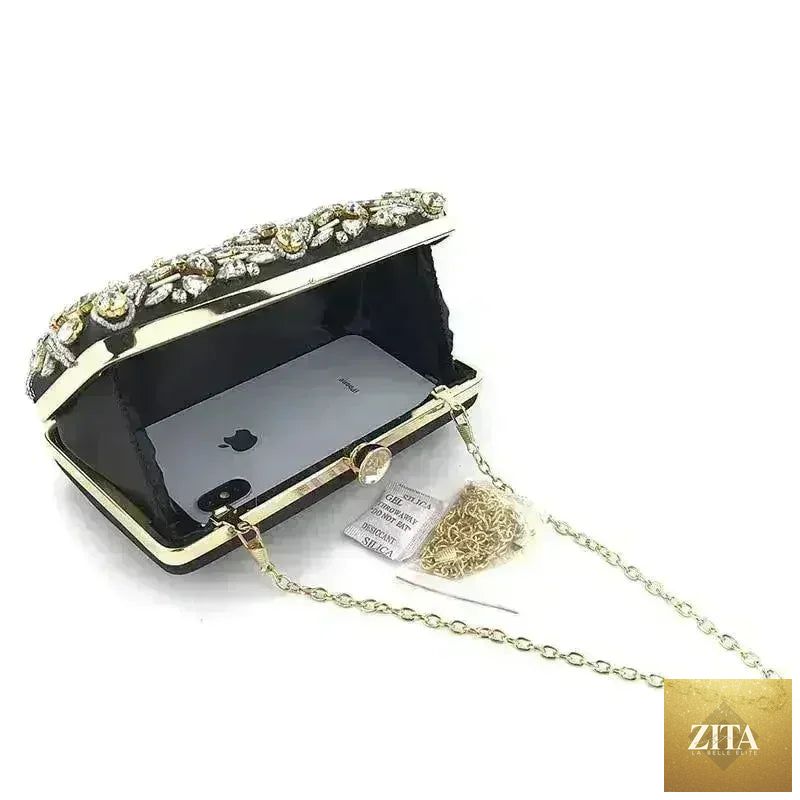 Femstylo diamond rhinestone clutch handbag with sparkling embellishments, stylish evening minaudière for special occasions.