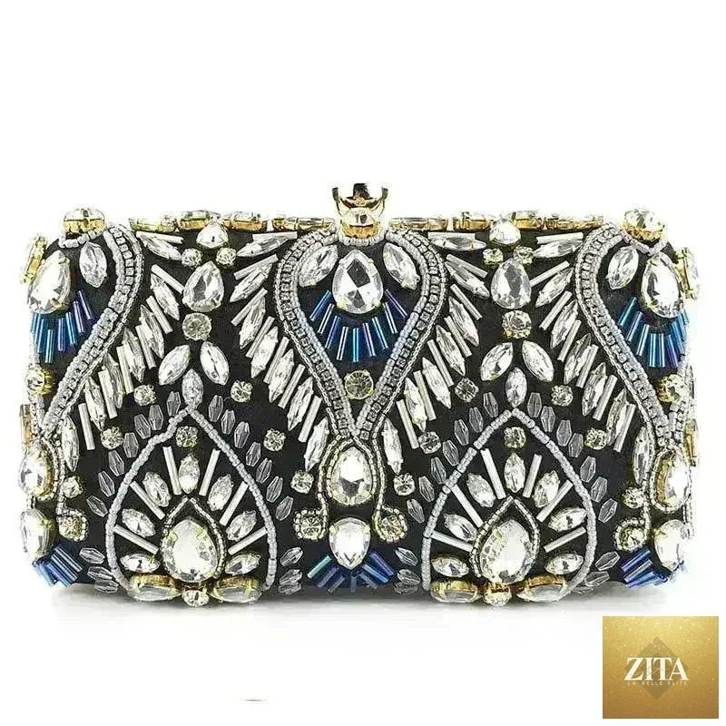 Femstylo diamond rhinestone clutch handbag with sparkling evening minaudière design, elegant accessory for special occasions.