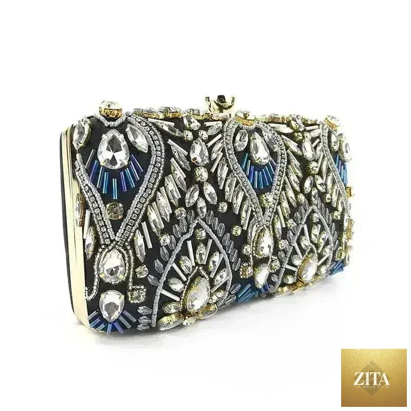 Femstylo diamond rhinestone clutch handbag, luxury evening minaudière with sparkling embellishments for formal occasions.
