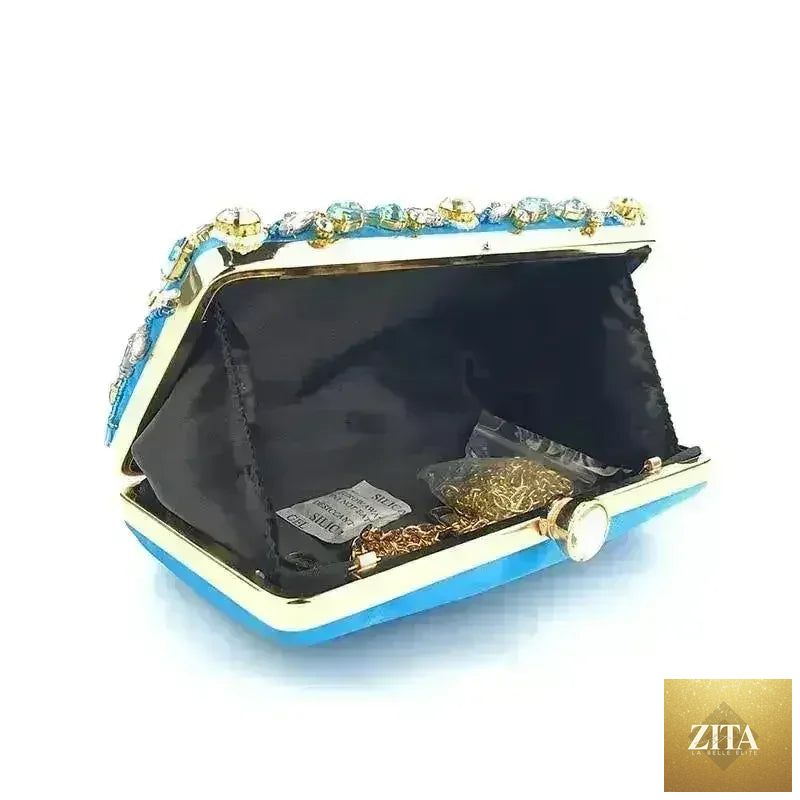 Femstylo diamond rhinestone clutch handbag with a luxurious evening minaudière design, perfect for formal occasions.