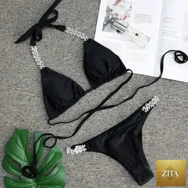 Femstylo women's crochet bikini set with lace, two-piece swimsuit featuring sexy, intricate crochet jewelry design.