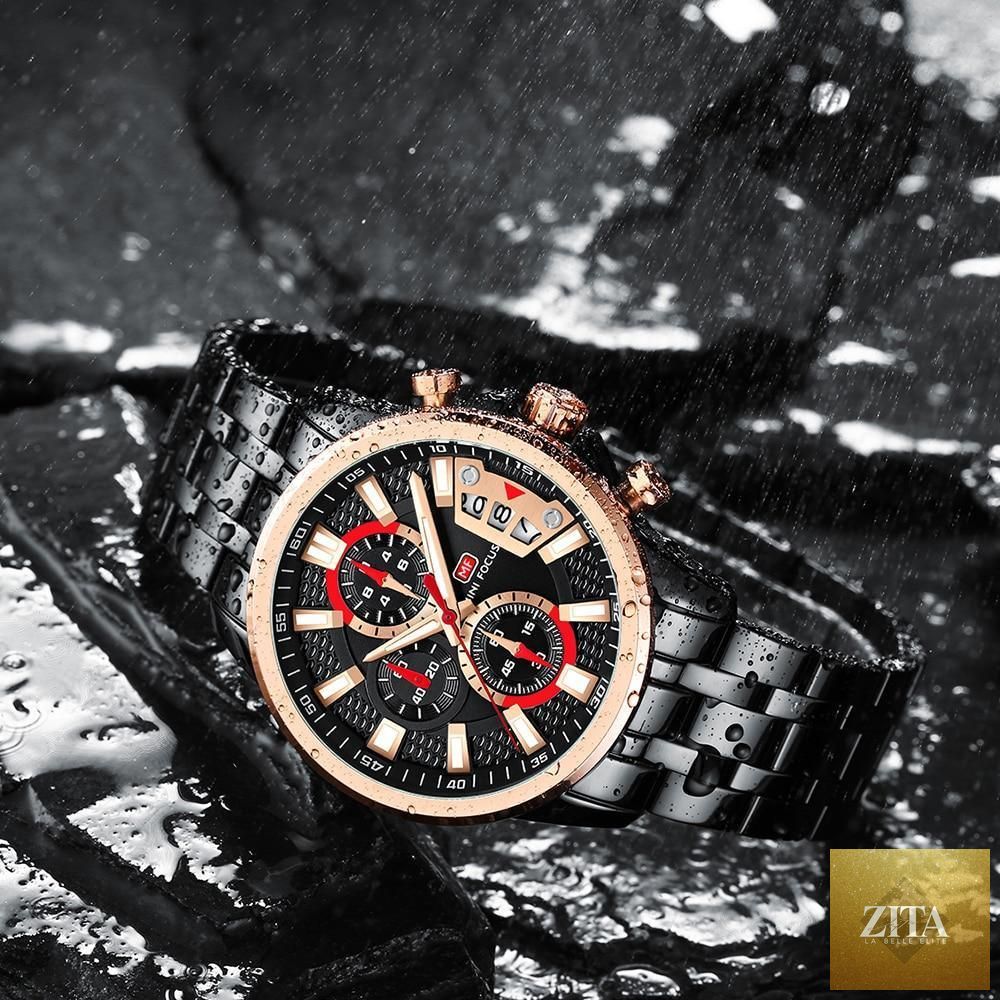 Stevvex men's waterproof quartz wristwatch with colorful dial, stainless steel case, and elegant analog design.