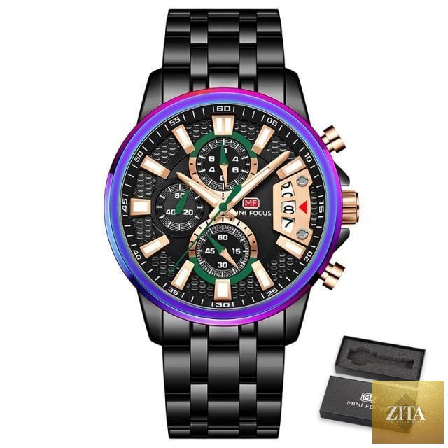 Elegant Stevvex men's quartz waterproof wristwatch with colorful dial, stainless steel band, and multifunctional design.