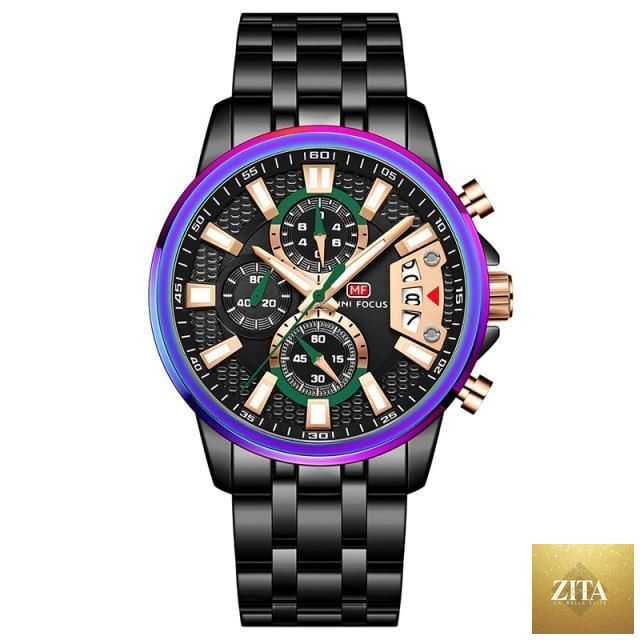 Stevvex men's quartz waterproof luxury wristwatch with colorful analog display and stainless steel band.