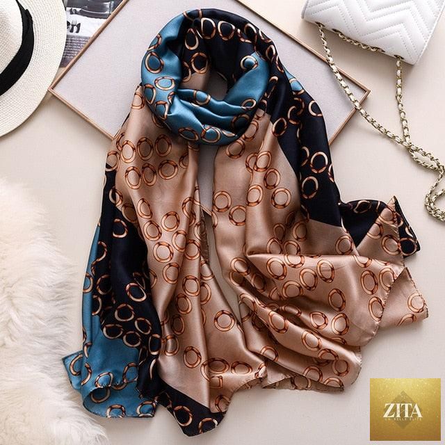 Stevvex luxury winter silk scarf with print, long design, versatile head wrap, neck scarf, and hijab for women.