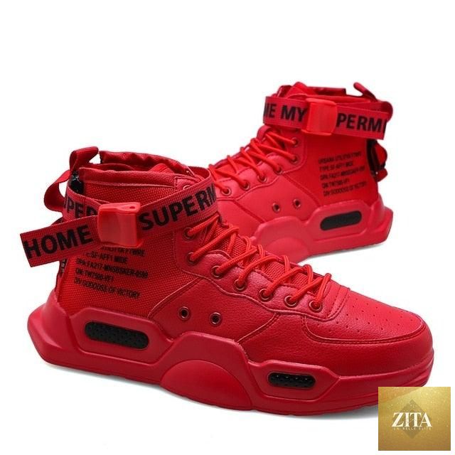 Stevvex men's red high top trend sneakers with breathable lightweight design, suitable for hip hop, casual, and sports activities.