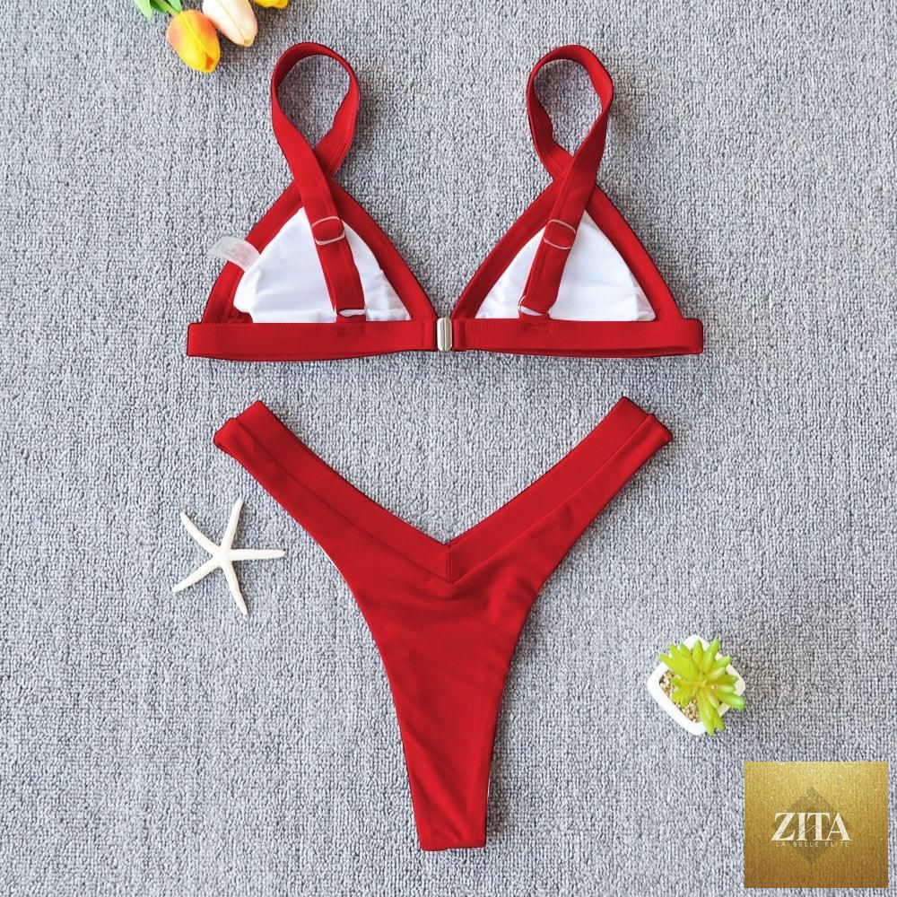 Stevvex solid push-up bikini set for women with high-leg cut, halter top, patchwork design, perfect for summer beach swimming.