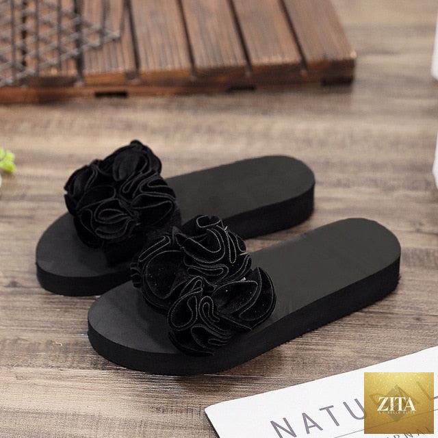 Stevvex women bow summer sandals with high heels, platform flip-flops, casual floral design, indoor and outdoor beach shoes