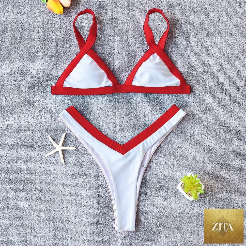 Stevvex solid push-up bikini set for women featuring high-leg cut, halter style, perfect for summer beach swimming and travel.