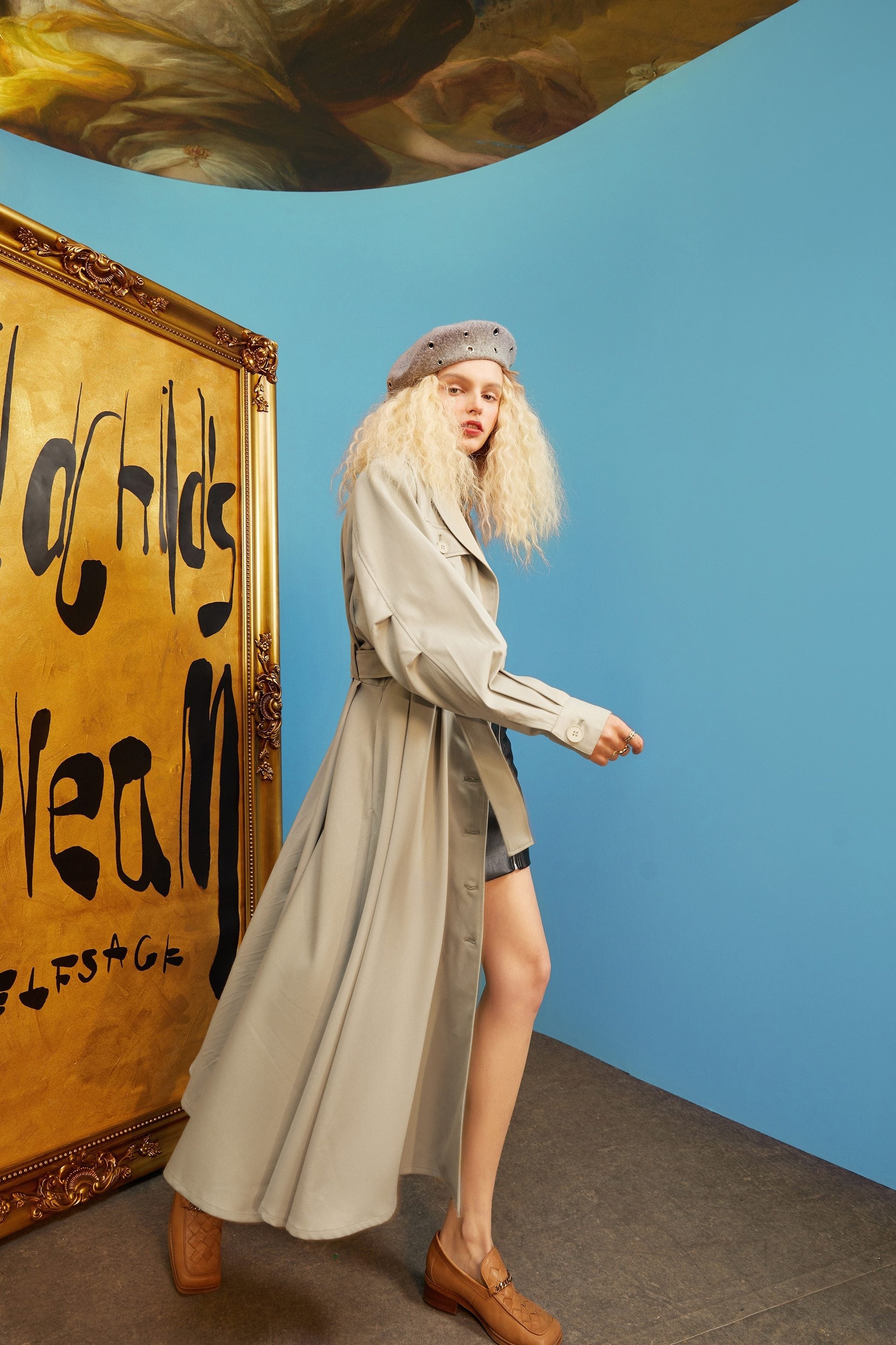 Green Solid Single Breasted Oversize Casual Women Trench Coat,Spring Yellow Angel