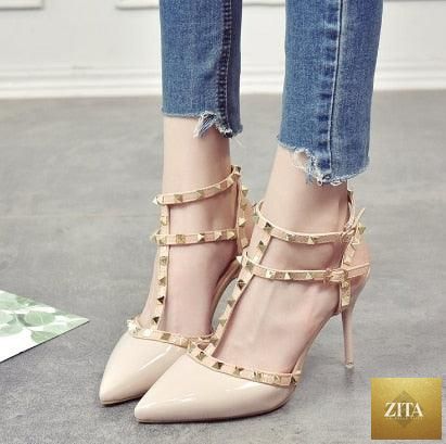 Stevvex women's summer high heels with pointed toe, strappy design, adjustable strap, closed toe, luxury sandals for women.